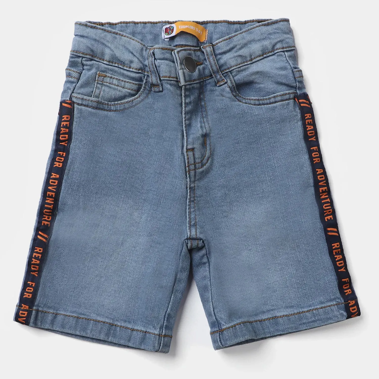 Boys Denim Stretch Short Ready For Adventure-Blue