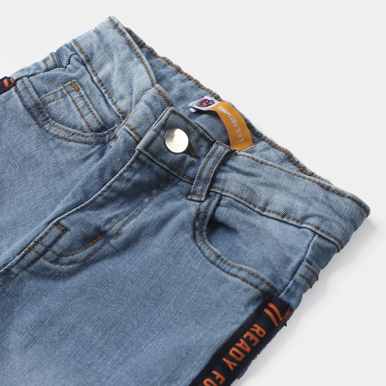 Boys Denim Stretch Short Ready For Adventure-Blue