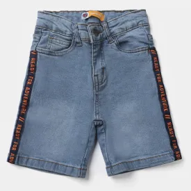 Boys Denim Stretch Short Ready For Adventure-Blue