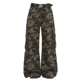 Camo Wide-Leg Cargo Pants