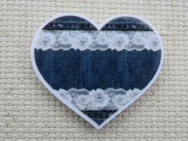 Denim and Lace Heart Needle Minder, Cover Minder, Magnet