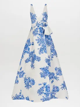 Logan Dress Blue Rose Motif