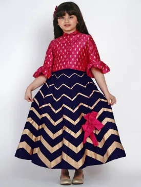 Pink & Navy Blue Ready To Wear Lehenga With Blouse