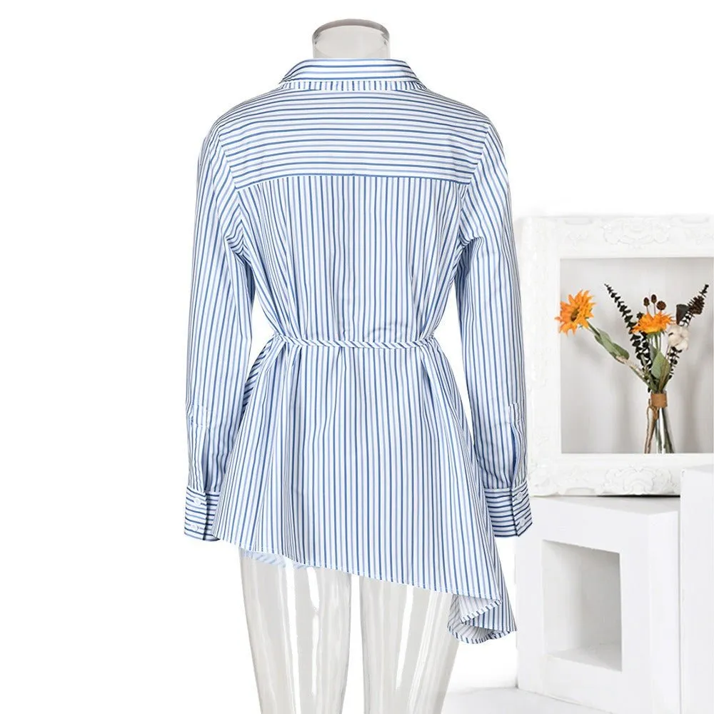 Pre Order:  Lace-Up Single Breasted Striped Blouse