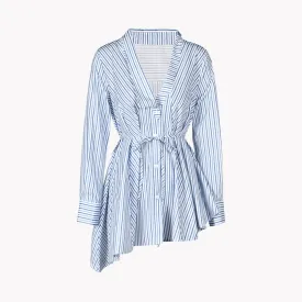 Pre Order:  Lace-Up Single Breasted Striped Blouse