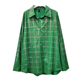 Pre Order:  Loose Diamond Plaid Sheer Blouse