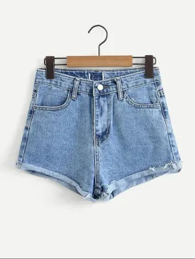 Rolled Hem Denim Shorts