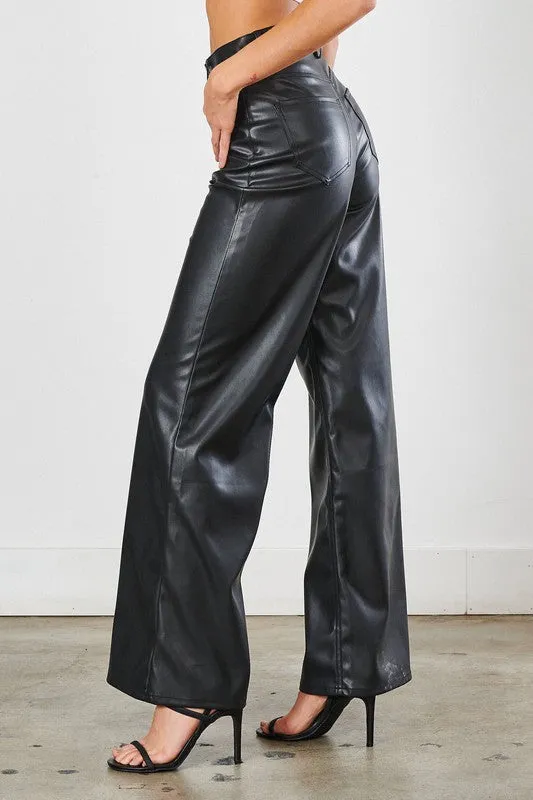 Vibrant Vegan Leather Wide Leg Pants