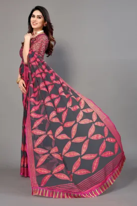 Women Party Wear Printed Brasso Chiffon Saree With Un Stitched Blouse